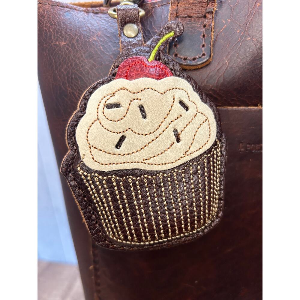 Portland Leather Cupcake Bag Charm Chocolate Cupcake Purse Charm COLDBREW - Picture 2 of 5